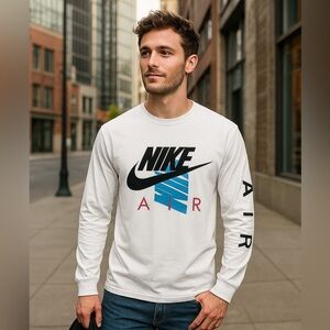 NWOT- Nike Air White Long Sleeve Tee with Black and Blue Accents